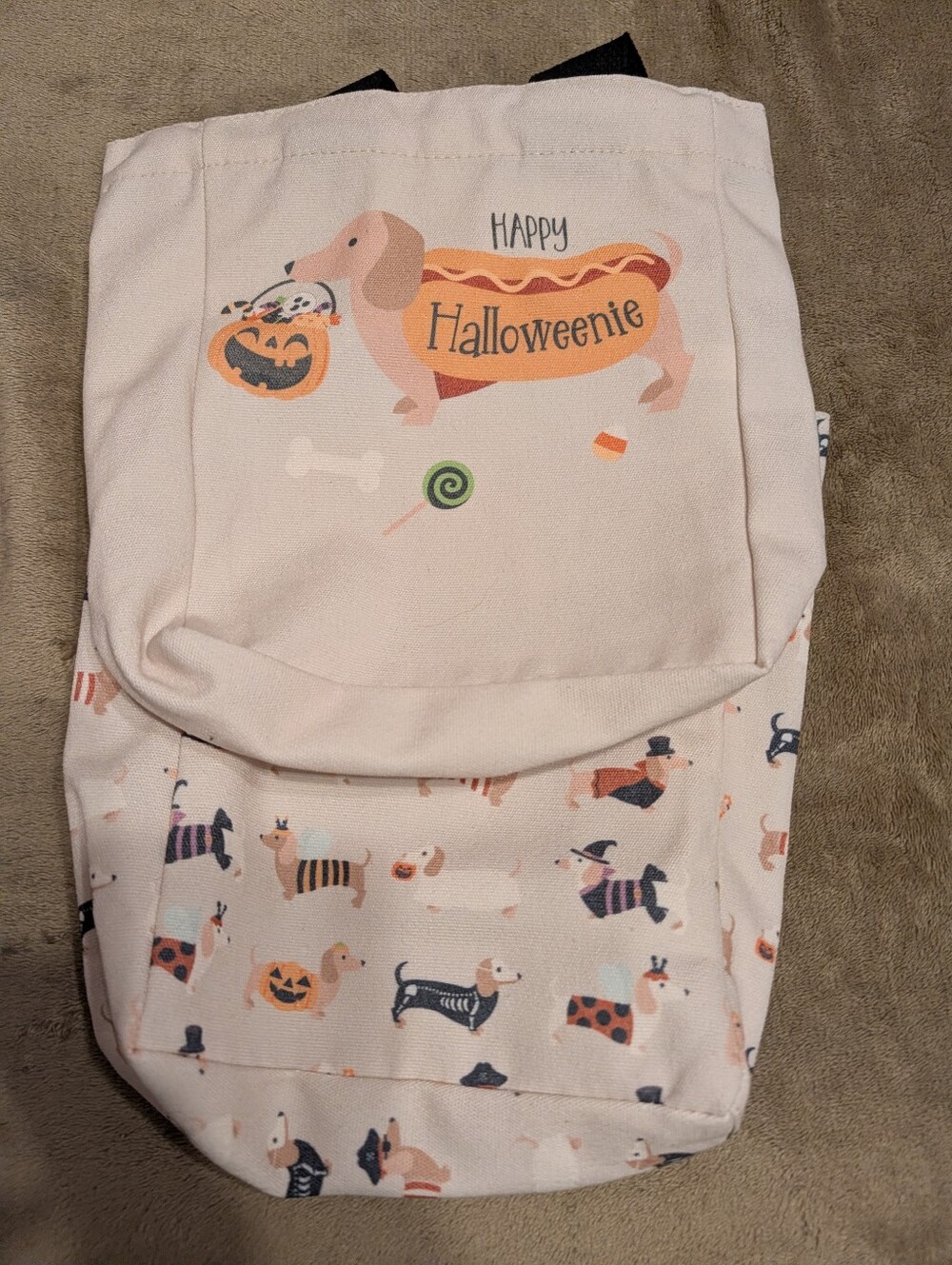 Halloween Dachshund Costume Backpack - Cream "Halloweenie"
